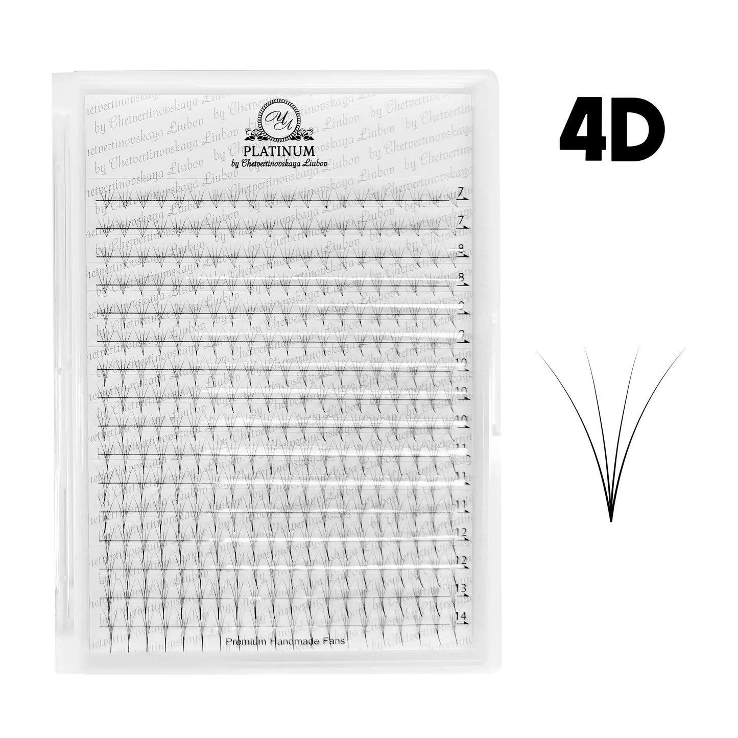 Hazır Kirpik Demetleri PLATINUM™ 4D 0.07 MIX 7–14 mm | C Kıvrım