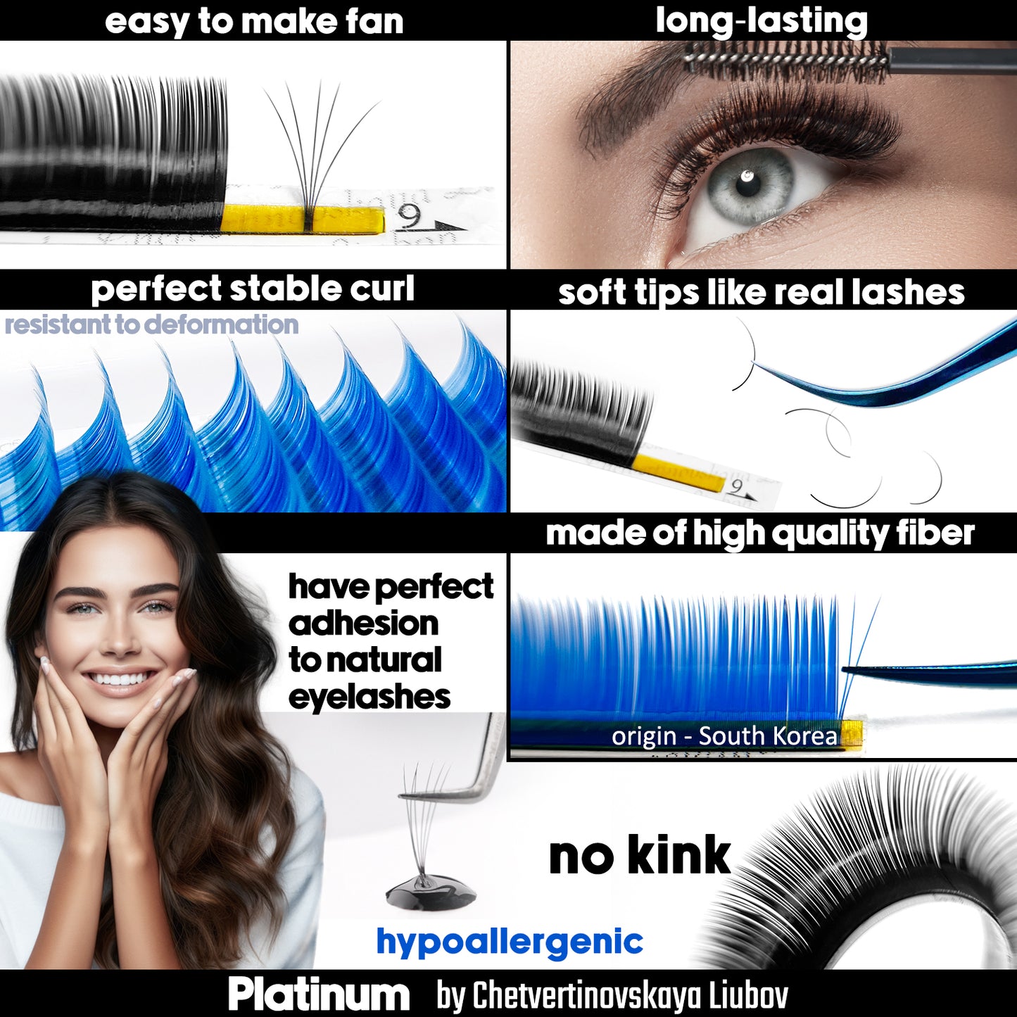 Black Eyelash Extensions Сurl C Mix 20 lines PLATINUM